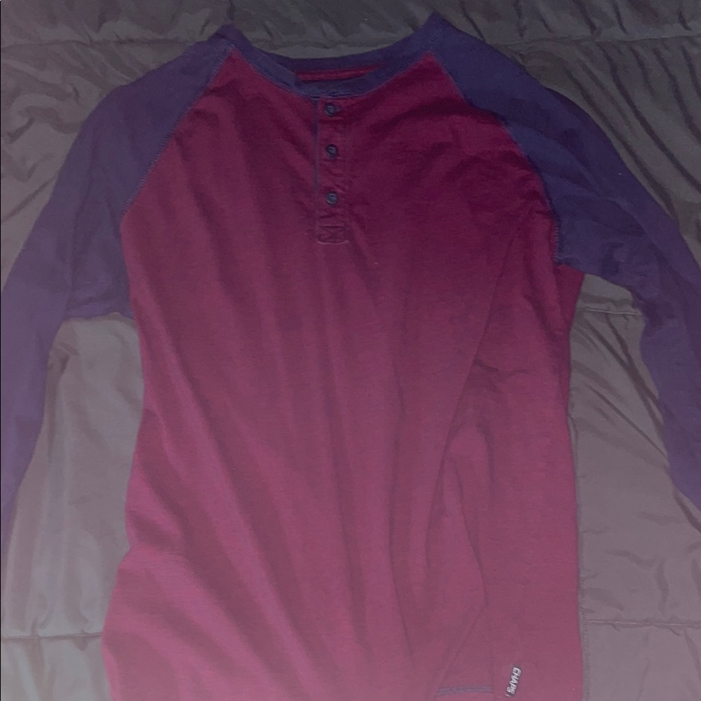 Chaps Men's Long Sleeve Henley Tee - Red and Purple